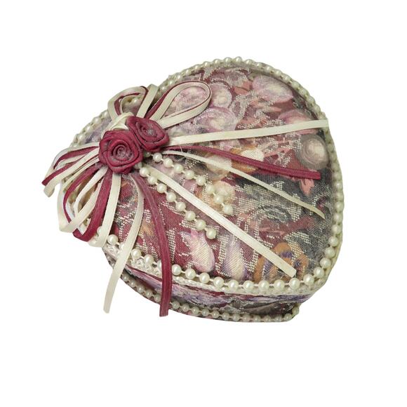 1980s Vintage Handmade Grandmacore Heart Shaped Jewelry Box with Pearls - Picture 2 of 6